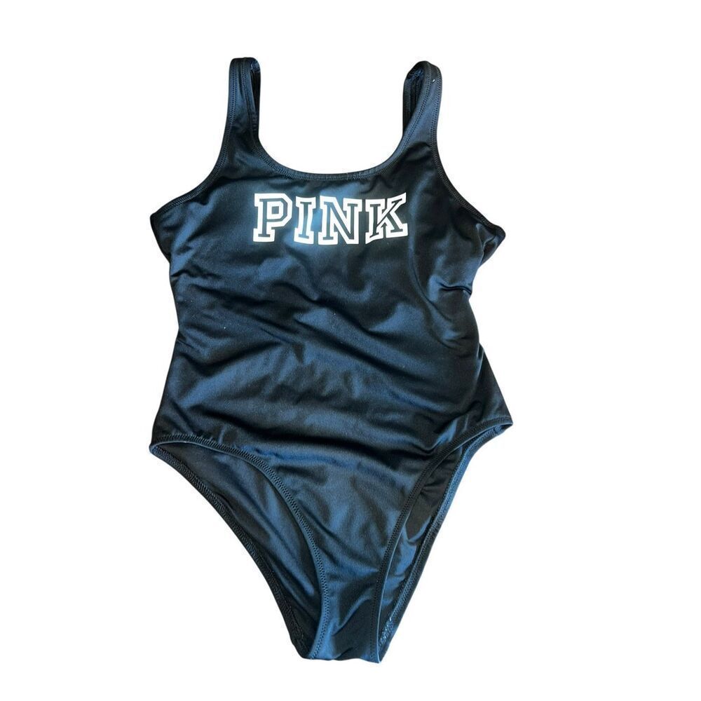 Victorias Secret PINK Active Black One-Piece Swimsuit Logo Small Bathing Suit